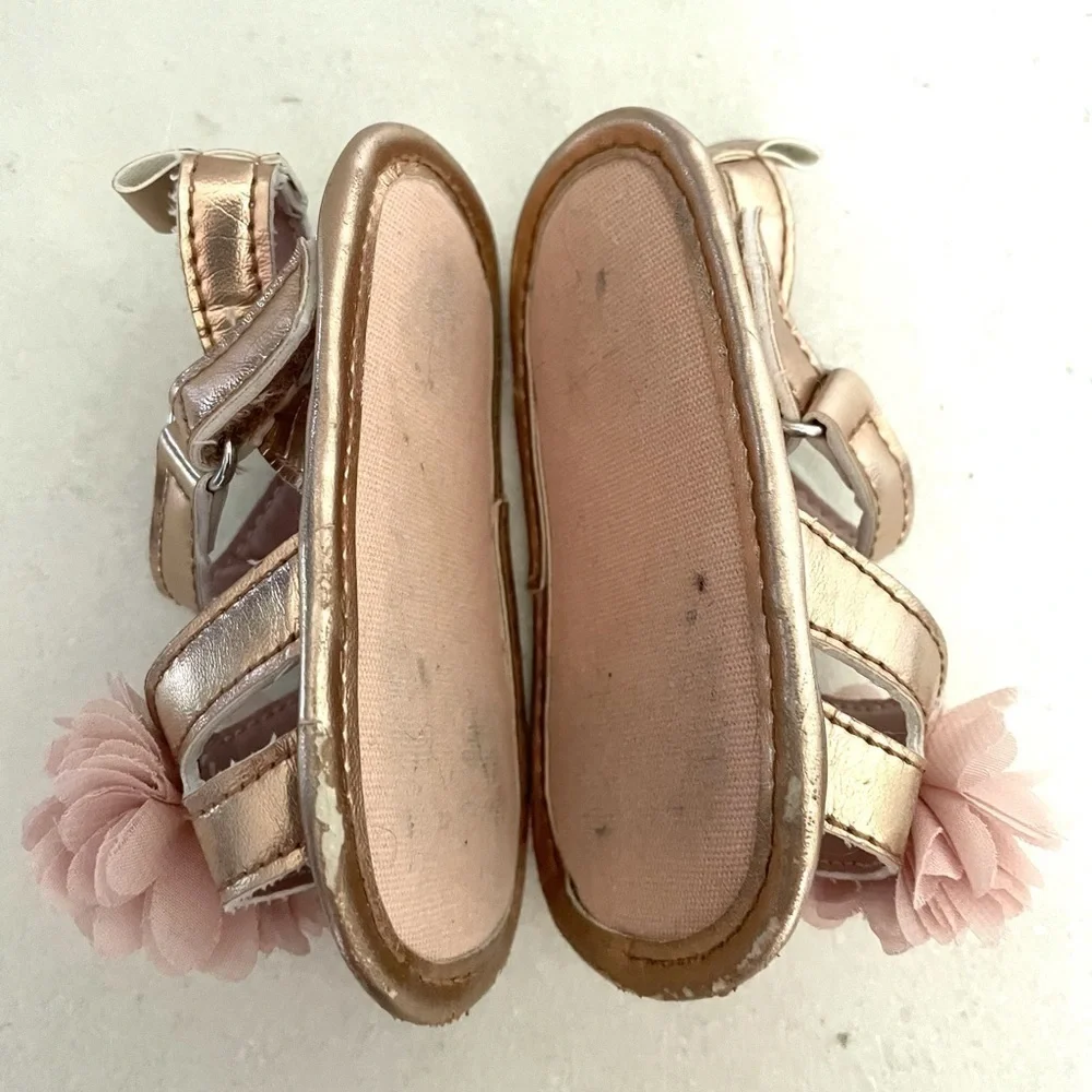 FIRST STEPS Pink chiffon flower baby sandals- 6-9M